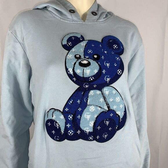 Avenue George V Paris Pullover Hoodie Size XXL Blue Embroidered Bear SEE DESC - Picture 3 of 16